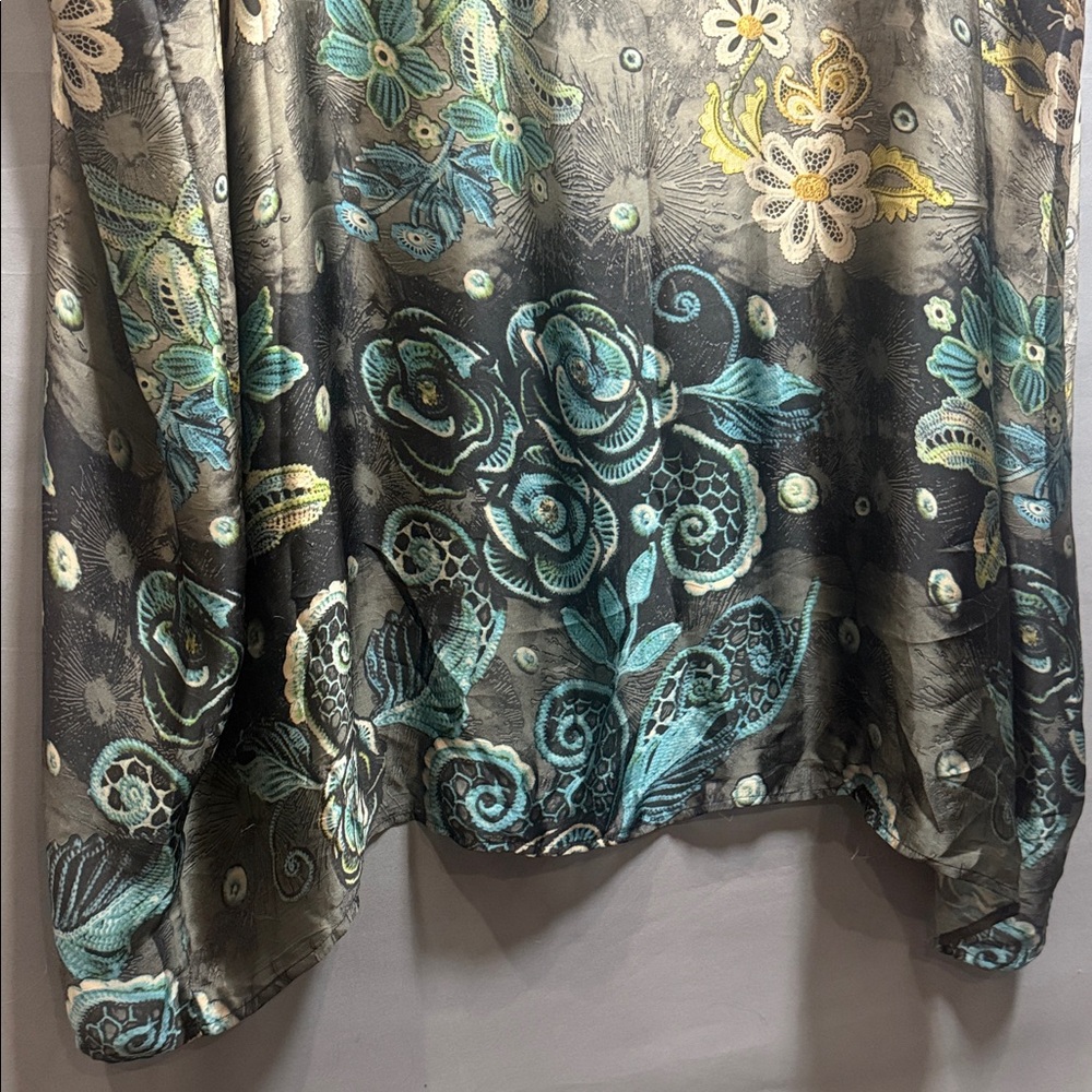 Silk Chiffon Oversized Boho Floral Kaftan Maxi Dress One Size - Picture 9 of 11